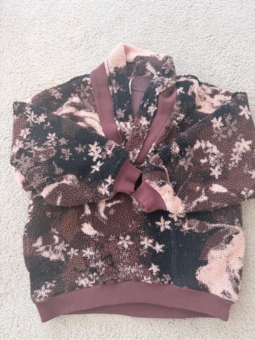 Free People Floral Sherpa Pullover Jacket - Pink & Brown